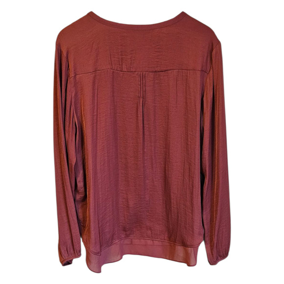 Simply Vera Vera Wang Blouse Long Sleeve VNeck Sheer Burgundy Women's XLarge - Picture 6 of 8